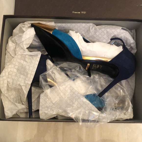 New Gucci Suede T-Strap Color-block Pump size 38 - Picture 5 of 7